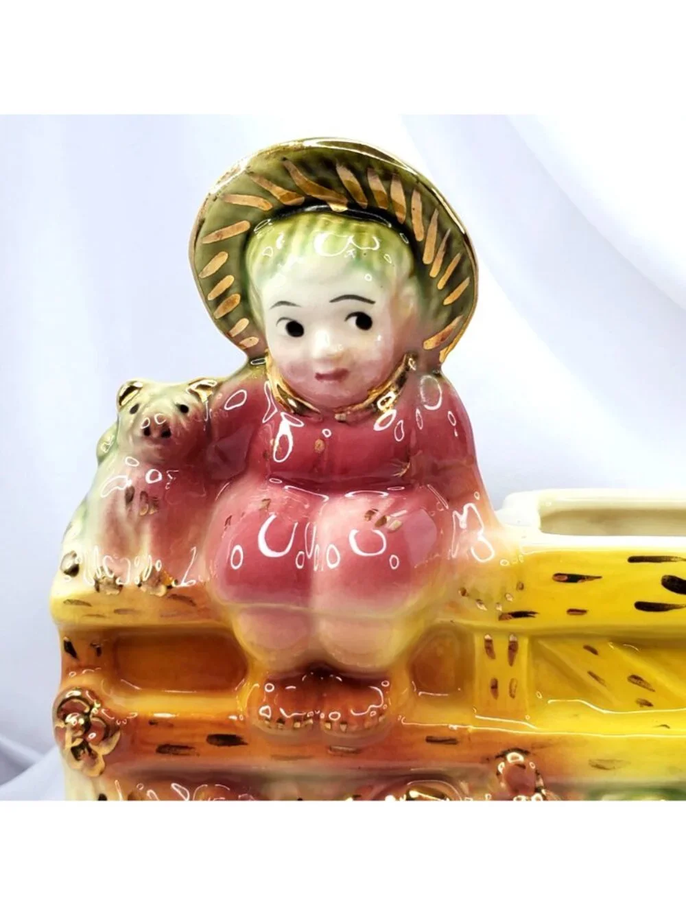 Vintage Hull Art Pottery Planter: Child on Fence with Dog, 1950s MCM Novelty #87